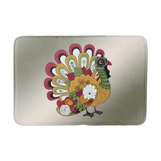 Thanksgiving Dinner Party Colorful Floral Turkey Badmat (Voorkant)