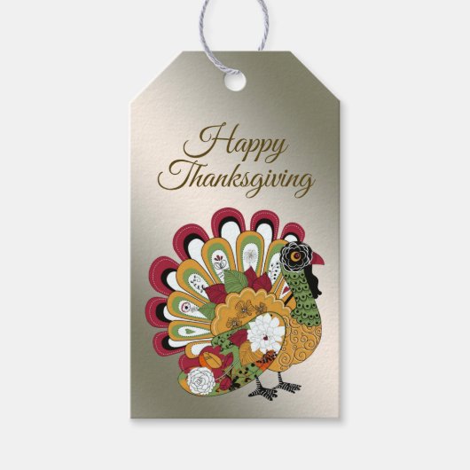 Thanksgiving Dinner Party Colorful Floral Turkey Cadeaulabel (Voorkant)