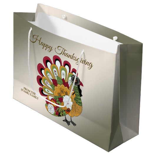 Thanksgiving Dinner Party Colorful Floral Turkey Groot Cadeauzakje (Voorkant Gekanteld)