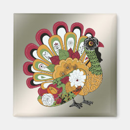 Thanksgiving Dinner Party Colorful Floral Turkey Magneet
