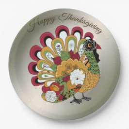 Thanksgiving Dinner Party Colorful Floral Turkey Papieren Bordje