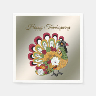Thanksgiving Dinner Party Colorful Floral Turkey Servet