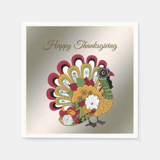 Thanksgiving Dinner Party Colorful Floral Turkey Servet (Voorkant)