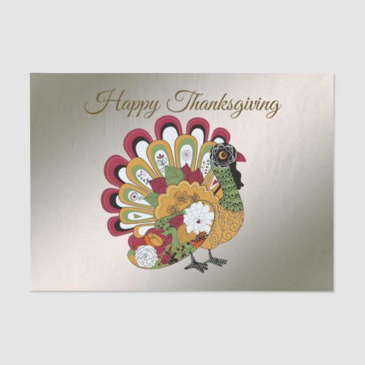 Thanksgiving Dinner Party Colorful Floral Turkey Tissuepapier (Voorkant)