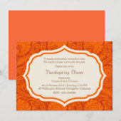 Thanksgiving Dinner Party Damask Uitnodiging (Voorkant / Achterkant)