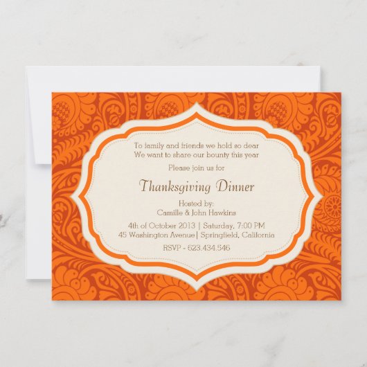 Thanksgiving Dinner Party Damask Uitnodiging (Voorkant)