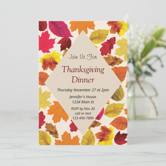 Thanksgiving Dinner Party Fall Colors Bladeren Kaart (Staand voorkant)