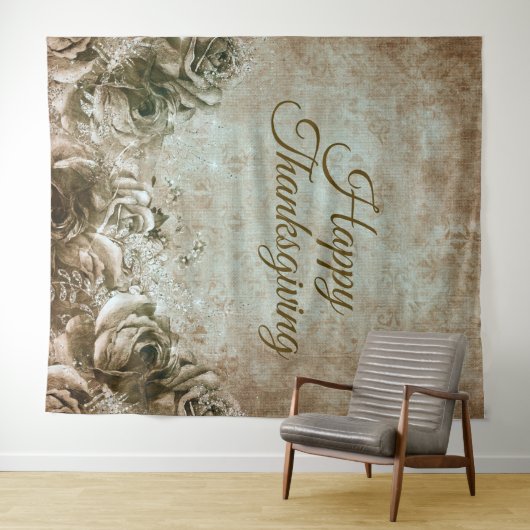 Thanksgiving Dinner Party Floral Rustic  Wandkleed (In Situ (horizontaal))
