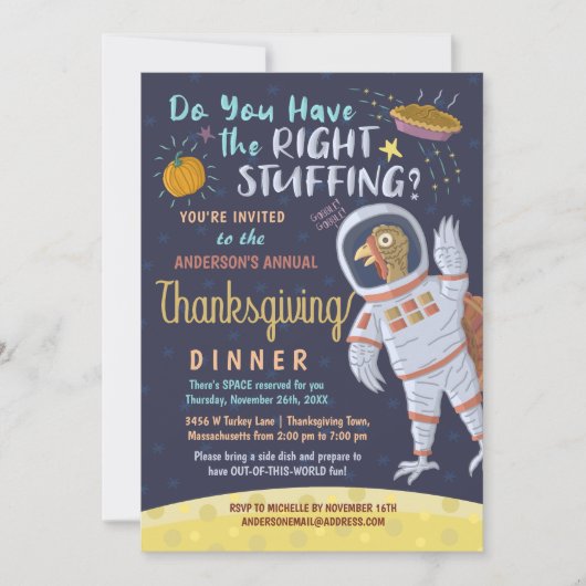 Thanksgiving Dinner Party Funny Astronaut Turkije Kaart (Voorkant)