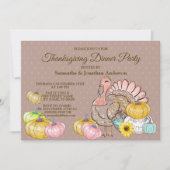 Thanksgiving Dinner Party Kalkoen Pompoenen Roze B Kaart (Voorkant)
