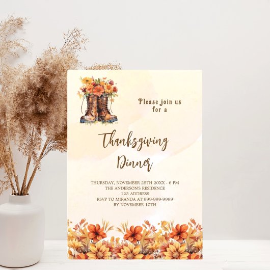 Thanksgiving Dinner Party oranje herfst Bloemenlaa Uitnodiging Briefkaart