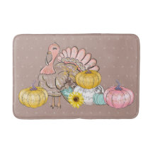 Thanksgiving Dinner Party Turkey Pumpkins Pink Tan