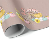 Thanksgiving Dinner Party Turkey Pumpkins Pink Tan Cadeaupapier (Rol Hoek)