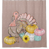 Thanksgiving Dinner Party Turkey Pumpkins Pink Tan Douchegordijn (Voorkant)