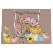 Thanksgiving Dinner Party Turkey Pumpkins Pink Tan Groot Cadeauzakje (Voorkant)