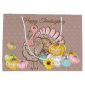 Thanksgiving Dinner Party Turkey Pumpkins Pink Tan Groot Cadeauzakje (Achterkant)