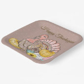 Thanksgiving Dinner Party Turkey Pumpkins Pink Tan Papieren Bordje (Gebogen)