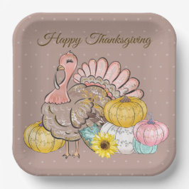 Thanksgiving Dinner Party Turkey Pumpkins Pink Tan Papieren Bordje