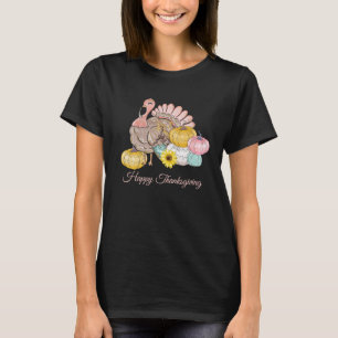 Thanksgiving Dinner Party Turkey Pumpkins Pink Tan T-shirt