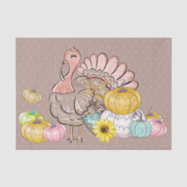 Thanksgiving Dinner Party Turkey Pumpkins Pink Tan Tissuepapier
