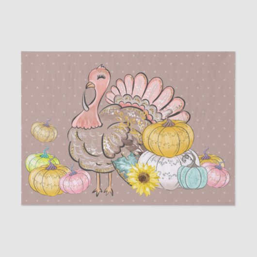 Thanksgiving Dinner Party Turkey Pumpkins Pink Tan Tissuepapier (Voorkant)