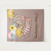 Thanksgiving Dinner Party Turkey Pumpkins Pink Tan Wandkleed (Voorkant (horizontaal))