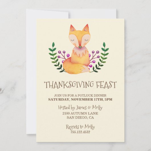 Thanksgiving Dinner Party Waterverf Fox Kaart (Voorkant)