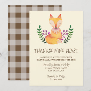 Thanksgiving Dinner Party Waterverf Fox Kaart
