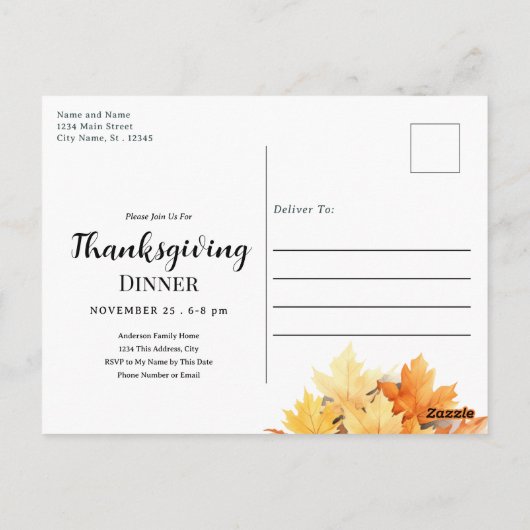 Thanksgiving Dinner Pie Invitation Briefkaart (Achterkant)
