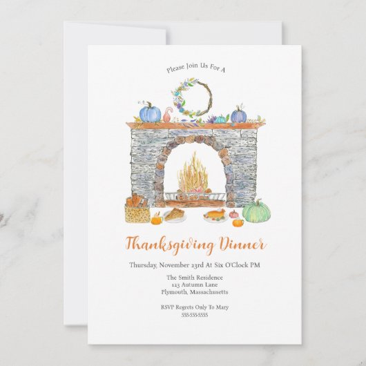 Thanksgiving Dinner Pies, Open haard, Pompoenen Kaart (Voorkant)