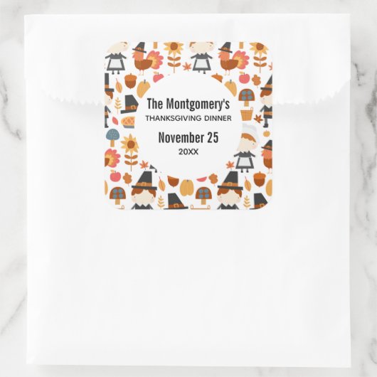Thanksgiving Dinner Pilgrims Harvest Pattern Vierkante Sticker (Tas)