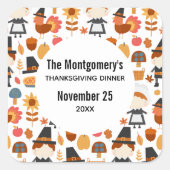 Thanksgiving Dinner Pilgrims Harvest Pattern Vierkante Sticker (Voorkant)