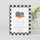 Thanksgiving Dinner Plaid Pompoen Gourd Leaves Kaart (Staand voorkant)