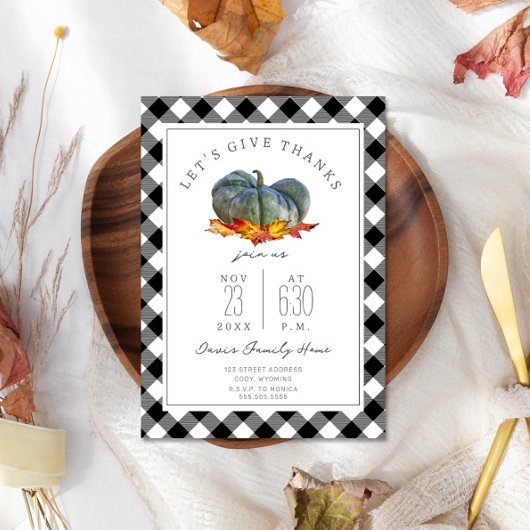 Thanksgiving Dinner Plaid Pompoen Gourd Leaves Kaart