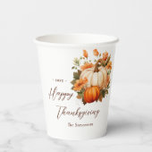 Thanksgiving Dinner Pompoen Bloem Schreef Wit Papieren Bekers (Achterkant)