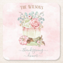 Thanksgiving Dinner Pompoen Roze Groen Kartonnen Onderzetters