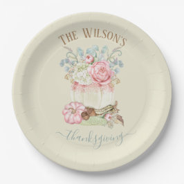 Thanksgiving Dinner Pompoen Roze Groen Papieren Bo Bordje