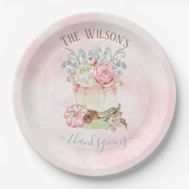 Thanksgiving Dinner Pompoen Roze Groen Papieren Bordje