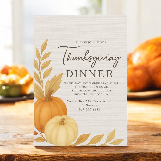 Thanksgiving Dinner Pompoen Rustieke Linnen Kaart