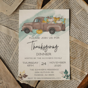 Thanksgiving Dinner Pompoen Truck Waterverf Kaart