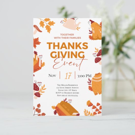 Thanksgiving Dinner Pumpkin & Autumn Leaves Kaart (Staand voorkant)