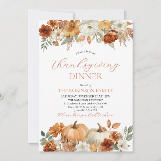 Thanksgiving Dinner Pumpkin Fall Leaves  Kaart (Voorkant)