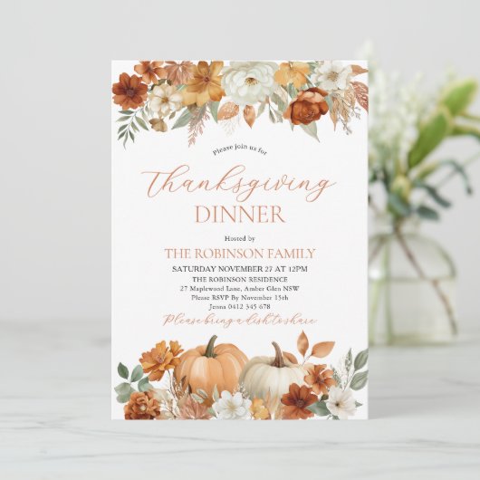 Thanksgiving Dinner Pumpkin Fall Leaves  Kaart (Staand voorkant)