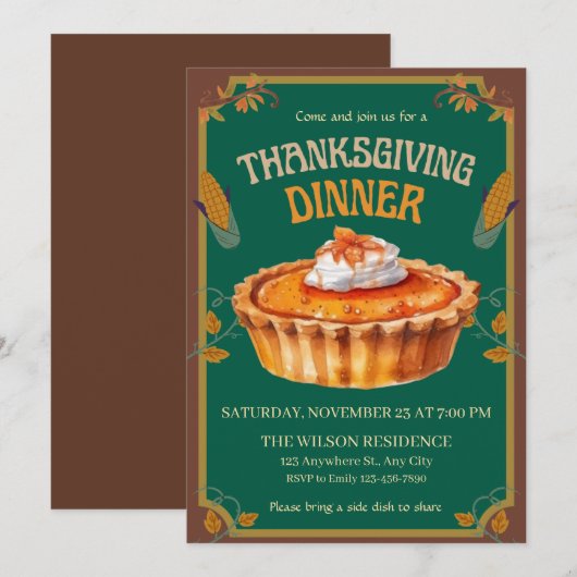 Thanksgiving Dinner Pumpkin pie Brown  Kaart (Voorkant / Achterkant)