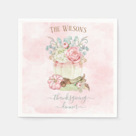 Thanksgiving Dinner Pumpkin Pink Green Napkins Servet