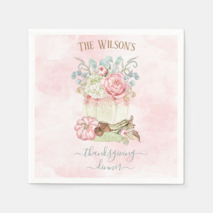 Thanksgiving Dinner Pumpkin Pink Green Napkins Servet