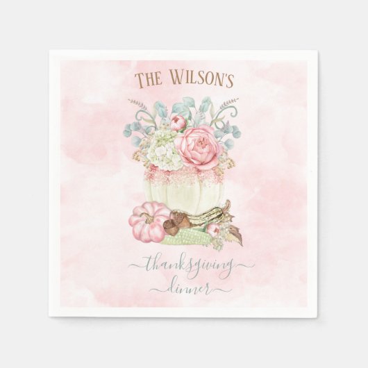 Thanksgiving Dinner Pumpkin Pink Green Napkins Servet (Voorkant)