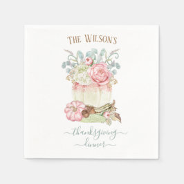 Thanksgiving Dinner Pumpkin Pink Green Servet