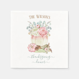 Thanksgiving Dinner Pumpkin Pink Green Servet