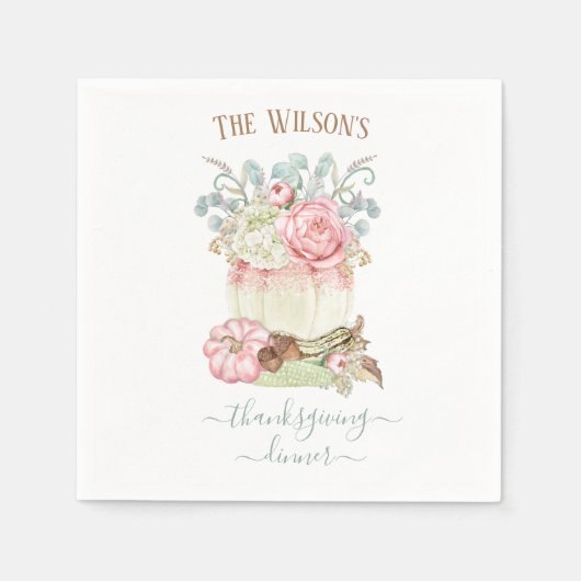 Thanksgiving Dinner Pumpkin Pink Green Servet (Voorkant)